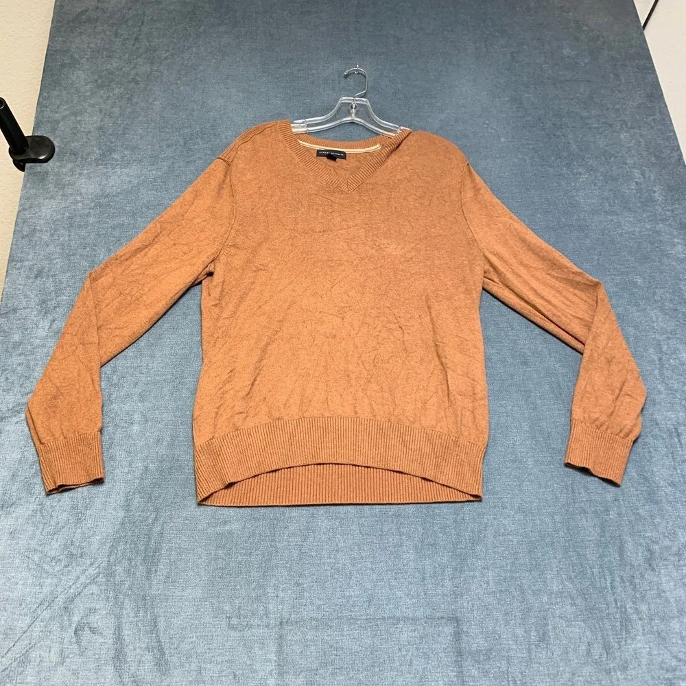 Banana Republic Sweater Mens M Orange Knitted Ribbed Hem V-Neck Long Sleeve